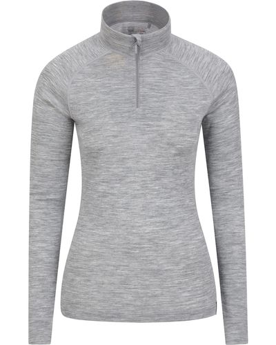 Mountain Warehouse Merino Womens Thermal Baselayer Top - Lightweight, Antibacterial & Breathable Ladies T Shirt - For Travel, - Grey