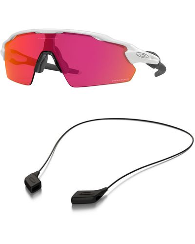 Oakley Oo9211 Sunglasses Bundle: Oo 9211 Radar Ev Pitch 921104 Polished White And Medium Black Leash Accessory Kit - Pink
