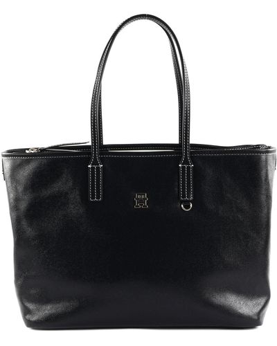 Tommy Hilfiger Th Monotype Leather Tote Black - Zwart