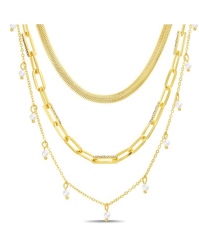Nautica Collier ras du cou à trois rangées de perles synthétiques et strass pour femme 38,1 à 48,3 cm - Métallisé