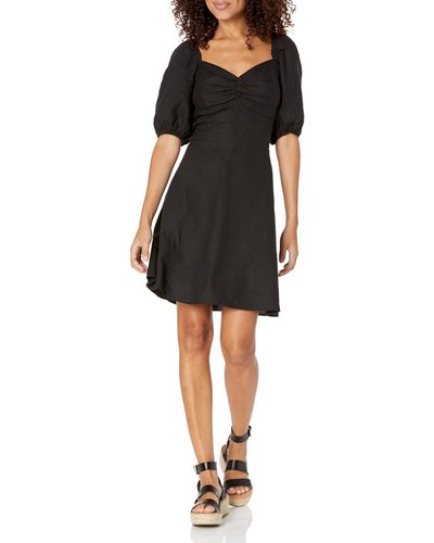 The Drop Nala Twist Front Linen Mini Dress - Black