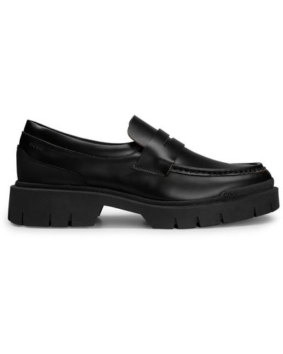 HUGO Loafers aus Leder mit dicker Gummisohle - Schwarz