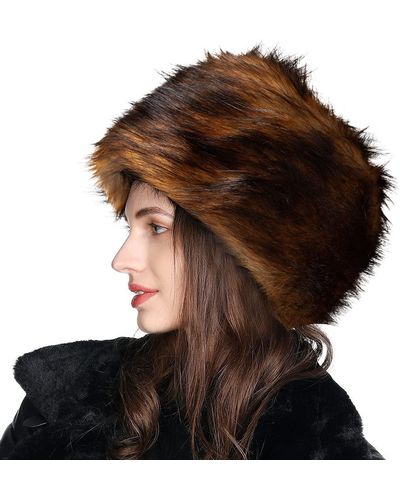 HIKARO Winter Russian Faux Fur Hat Cossack Hat For Trapper Bomber Hat Ear Warmer Coffee Brown