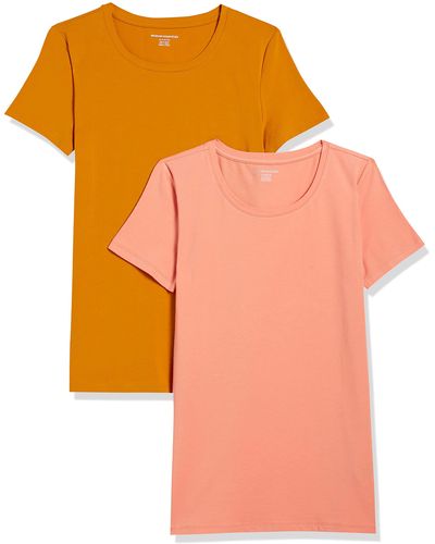 Amazon Essentials Camiseta de Cuello Caja de ga Corta y Ajuste Clásico Mujer - Naranja