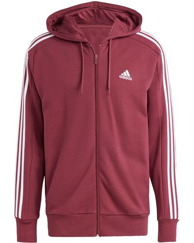 adidas Essentials French Terry 3-stripes Ritshoodie - Rood