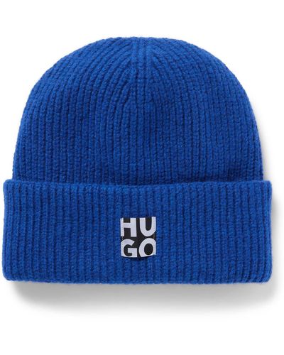 HUGO X 692 Strickmütze mit Stack-Logo Blau Stck