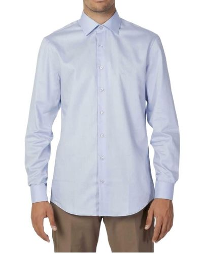 Calvin Klein Camicia ica Lunga Uomo Jeans Twill Easy Care Fitted Shirt k10k108427 41 Celeste - Blu