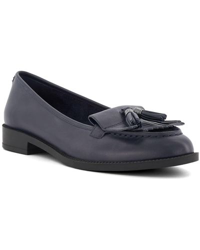 Dune Ladies Granthams Tassel-fringe-trim Loafers Size Uk 4 Flat Heel Navy - Blue