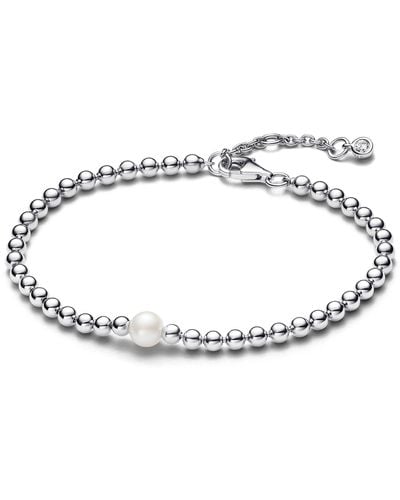 PANDORA Timeless Bracciale Beaded in argento Sterling con perla coltivata d'acqua dolce trattata bianca e zirconia cubica trasparente - Metallizzato