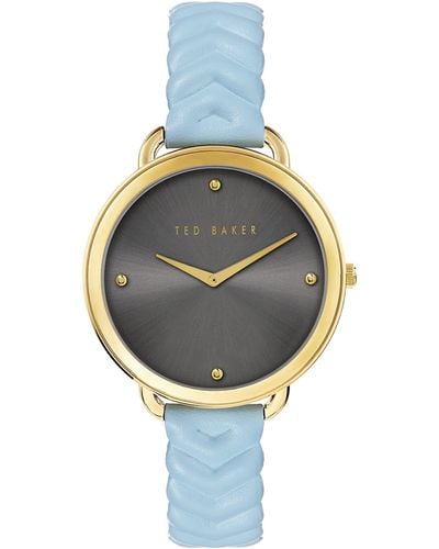 Ted Baker Hettie Chevron Light Blue Leather Strap Watch - Gray
