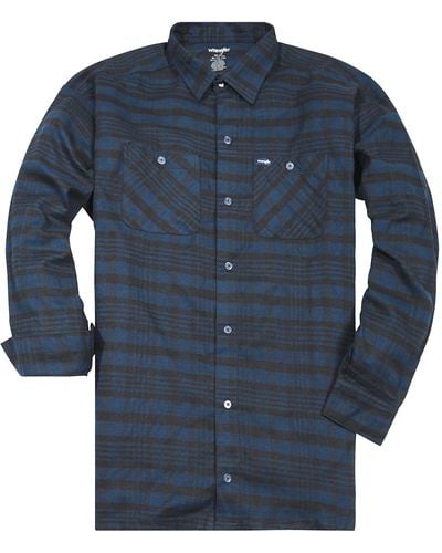 Wrangler Big And Tall Flannel Shirt For – S Button Down Plaid - Blue