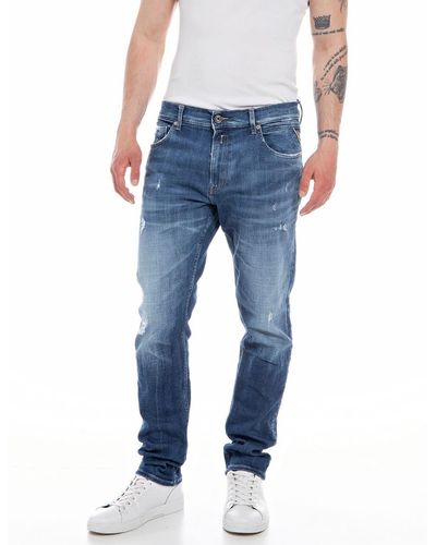 Replay Jeans Mickym Slim-Fit Aged mit Power Stretch - Blau