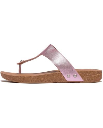 Fitflop Iqushion Metallic-leather Toe-post Sandals Wedge - Pink