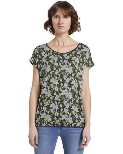 Tom Tailor T-Shirts/Tops Gemustertes T-Shirt mit elastischem Bund small Khaki floral Design,S,23151,7000 - Grün
