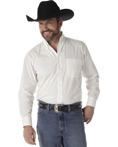 Wrangler Big & Tall Western George Strait One Pocket Button Long Sleeve Woven Shirt - White