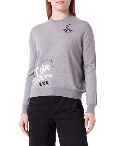Love Moschino Regular fit Long-Sleeved Roundneck with Embroideries Mix Pullover Sweater - Grau