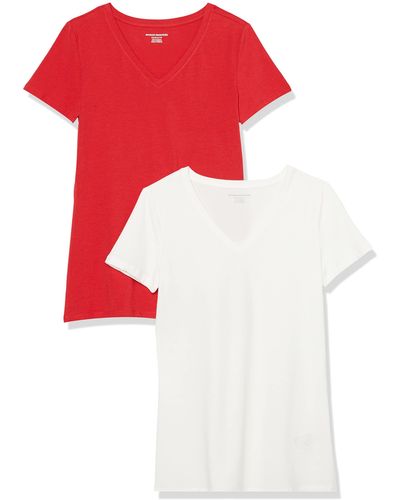 Amazon Essentials Kurzärmeliges T-Shirt mit V-Ausschnitt - Rot