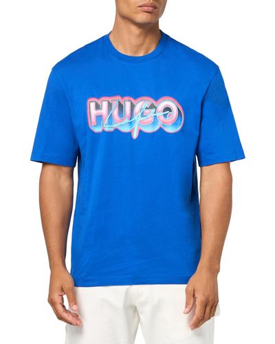 HUGO Spraypaint Logo Cotton T-shirt - Blue