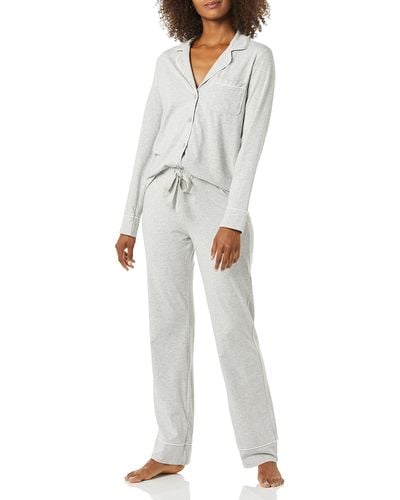 Amazon Essentials Cotton Modal Long Sleeve Shirt Full Length Pant Pajama Set Pigiama - Grigio