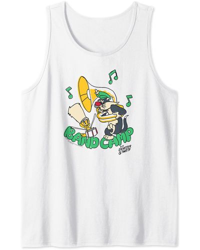 Amazon Essentials Looney Tunes Sylvester y Tweety Band Camp Camiseta sin gas - Blanco