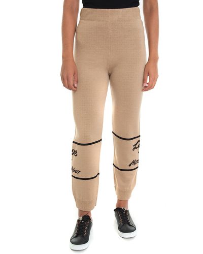 Love Moschino Moschino Jog With Italic Logo Jacquard Intarsia On Bottom Casual Pants - Natur