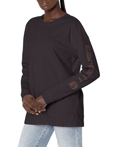 Carhartt Womens Loose Fit Heavyweight Long-sleeve Graphic T-shirt K231 Workwear Logo Long Sleeve T Shirt Regular Sizes - Black