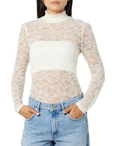 The Drop Bethany Mock Neck Lace Top - White