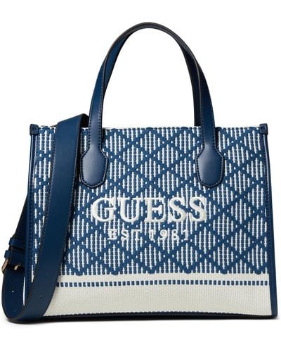 Guess Silvana Double Compartment Tote Satchel - Blue