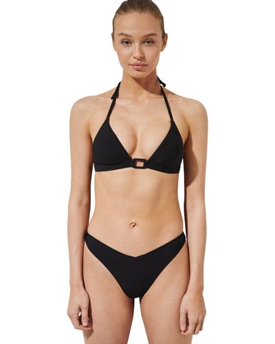 Women'secret Top Bikini Triangular arandela Negro Parte Superior