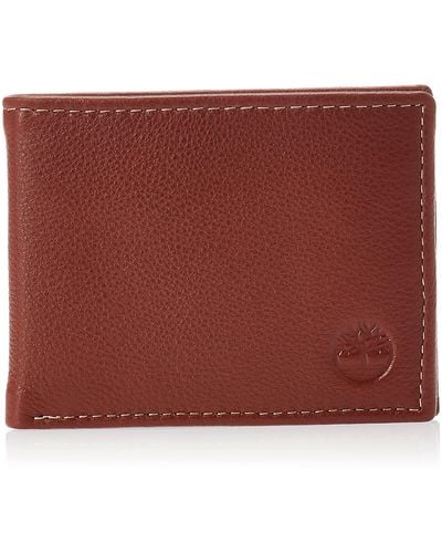 Timberland Wellington Leather Rfid Bifold Commuter Security Wallet - Red
