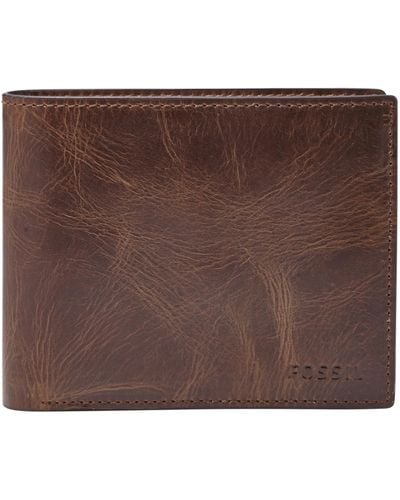 Fossil Derrick Leather Rfid-blocking Bifold With Coin Pocket Wallet - Brown