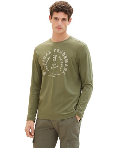 Tom Tailor Basic Langarmshirt mit Schrift-Print - Grün