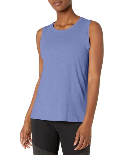 Amazon Essentials Core 10 Zachte Pima Katoen Stretch Volledige Dekking Yoga Mouwloos Tank Shirt - Blauw