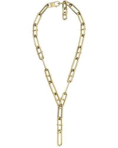 Fossil Stainless Steel Gold-tone Heritage D-link Glitz Y-neck Chain Necklace - Metallic