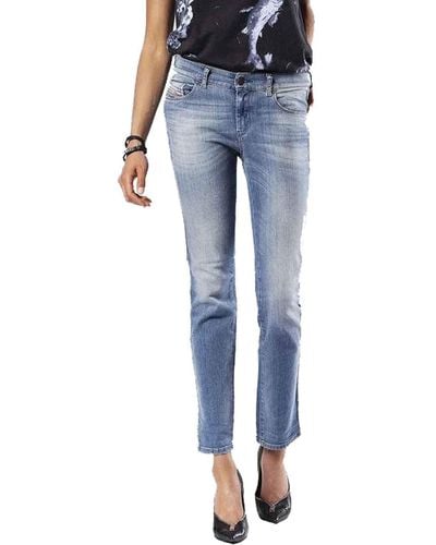 DIESEL Sandy 0675D Stretch Jeans Hose Slim Straight - Blau