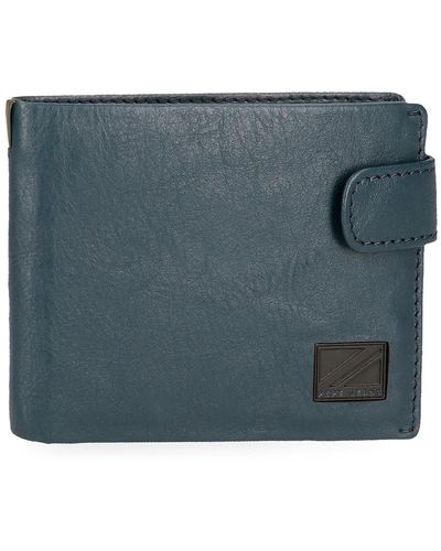 Pepe Jeans Marshal Horizontal Wallet With Click Closure Blue 11 X 8.5 X 1 Cm Leather