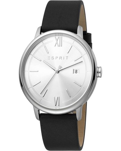 Esprit ES1G181L0015 Kaya Gents Black Silver Uhr uhr Leder-Armband Datum - Mettallic