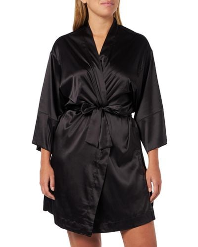 Emporio Armani Satin Kimono Eternal Lace Nightgown - Schwarz