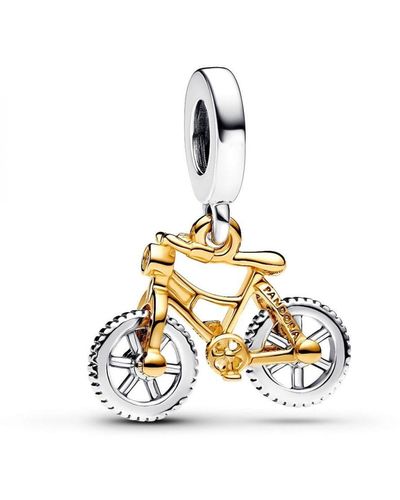 PANDORA Moments Moveable Bike Sterling Silver And 14k Gold-plated Dangle With Clear Cubic Zirconia - Metallic