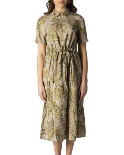Desigual Short Sleeve Buttoned Floral Dress - Metallic