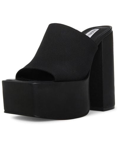 Steve Madden Tristyn Slip On Open Squared Toe Block Heeled Fashion Sandals - Black