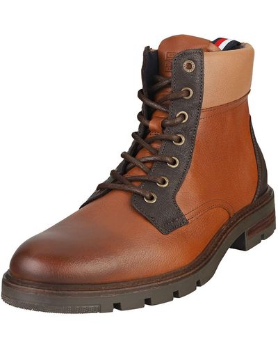 Tommy Hilfiger Mix Cognac Shades Mens Casual Boots In Cognac - 7 Uk - Brown