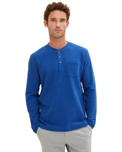 Tom Tailor Henley Langarmshirt mit Struktur 1034369 - Blau