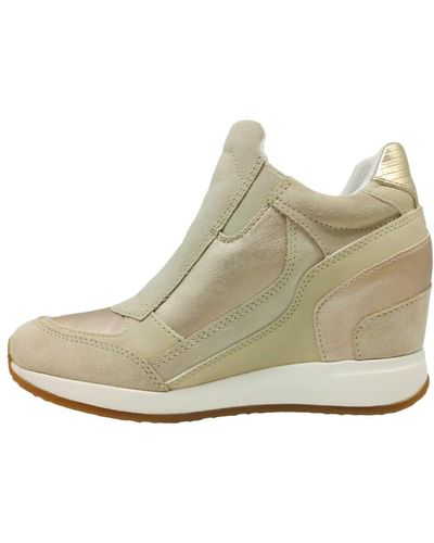 Geox D620qa Lightweight Casual Trainers With Inner Wedge Beige - Metallic