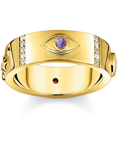 Thomas Sabo Ring mit kosmischen Symbolen und bunten Steinen vergoldet 750 Gelbgold Vergoldung - Mettallic