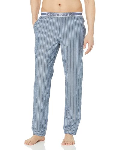 Emporio Armani Yarn Dyed Woven Pajama Pants - Blue
