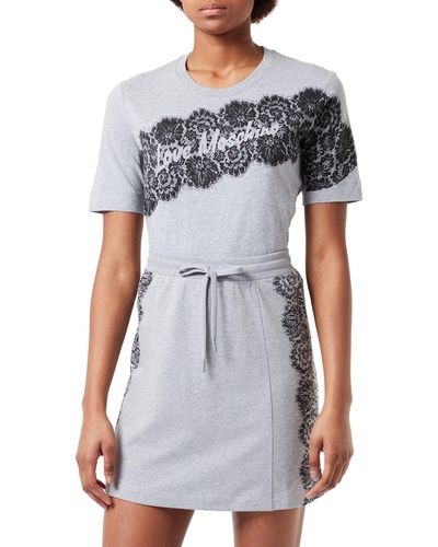 Love Moschino T-shirt With Handmade Lace Print - Grey