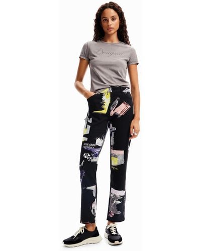 Desigual Straight Collage Trousers - Black