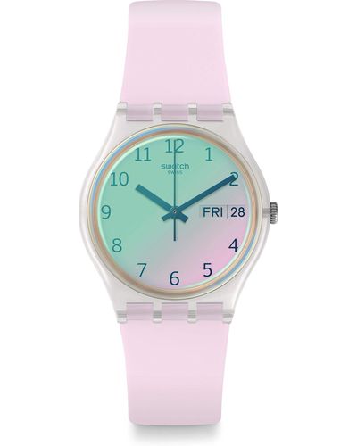 Swatch Erwachsene Analog Quarz Uhr mit Silikon Armband GE714 - Grün