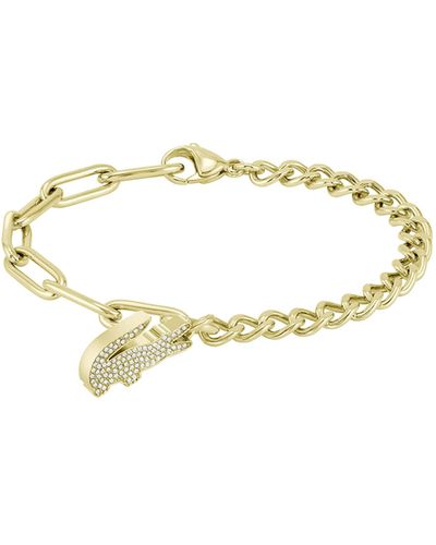 Lacoste Jewelry Crocodile Ionic Plated Thin Gold Steel And Crystal Chain Bracelet - Metallic